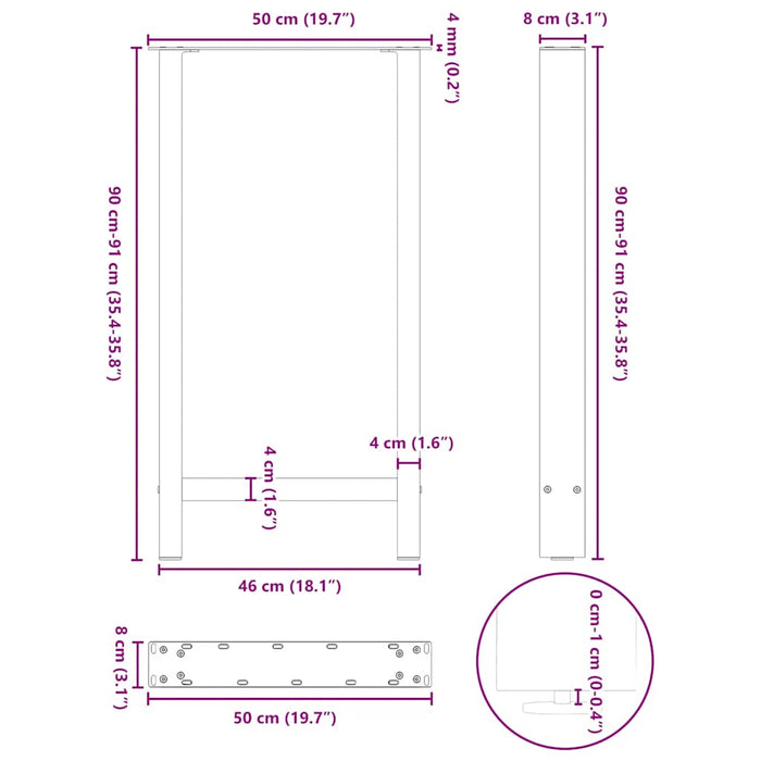 Picioare de masă de bar, oțel natural, 2 buc., 50x(90-91) cm, oțel WALTI