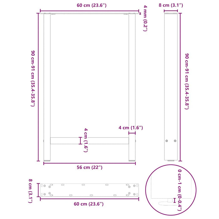 Picioare de masă de bar, albe, 2 buc., 60x(90-91) cm, oțel WALTI