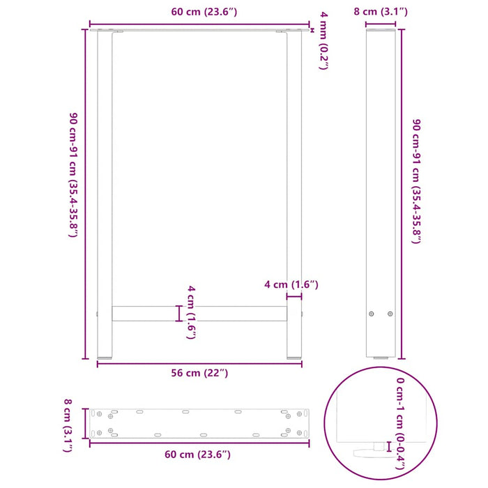 Picioare de masă de bar, oțel natural, 2 buc., 60x(90-91) cm, oțel - WALTI WALTI