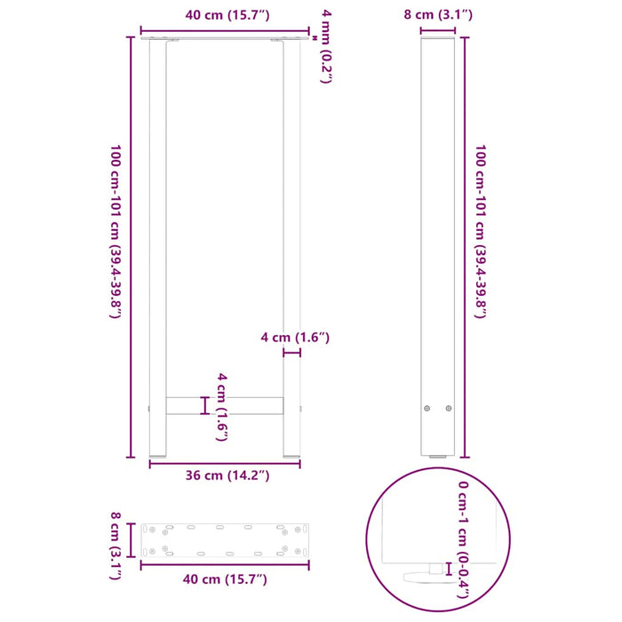 Picioare de masă de bar, negre, 2 buc., 40x(100-101) cm, oțel WALTI