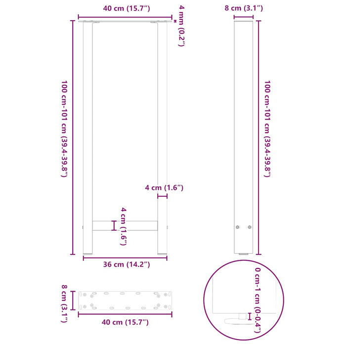 Picioare de masă de bar antracit, 2 buc., 40x(100-101) cm, oțel - WALTI WALTI