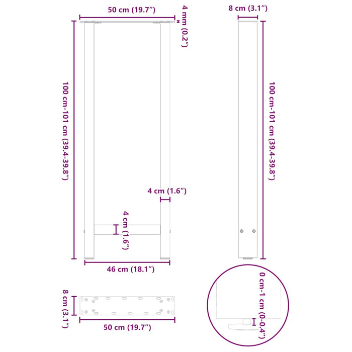 Picioare de masă de bar, negre, 2 buc., 50x(100-101) cm, oțel WALTI