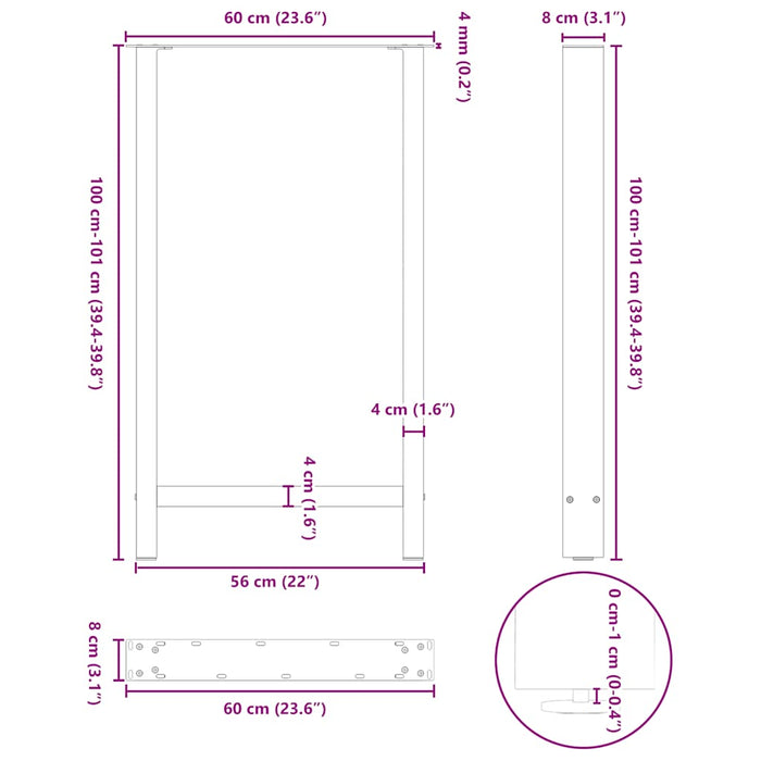 Picioare de masă de bar, negre, 2 buc., 60 x (100-101) cm, oțel WALTI