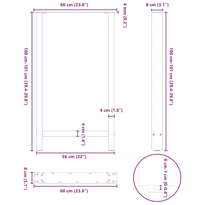 Picioare de masă de bar, oțel natural, 2 buc., 60 x (100-101) cm, oțel - WALTI WALTI