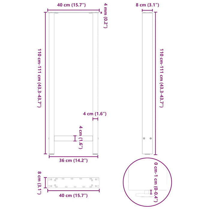 Picioare masă de bar, negre, 2 buc., 40x(110-111) cm, oțel WALTI