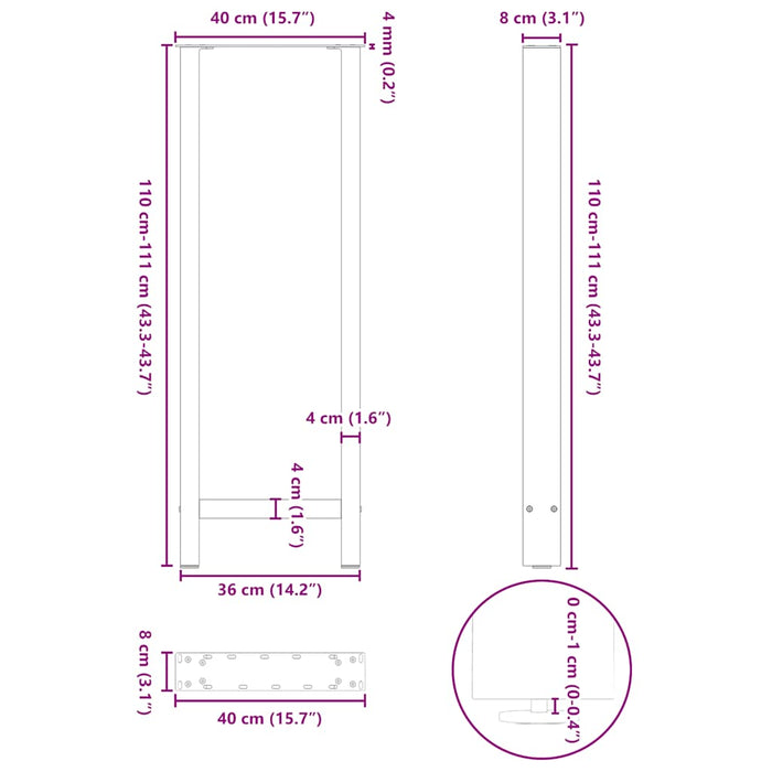 Picioare de masă de bar antracit, 2 buc., 40x(110-111) cm, oțel WALTI