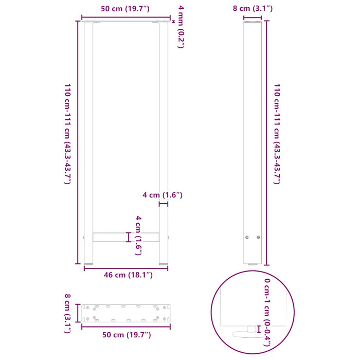 Picioare de masă de bar, negre, 2 buc., 50x(110-111) cm, oțel WALTI
