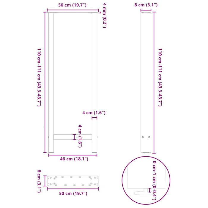 Picioare de masă de bar, albe, 2 buc., 50x(110-111) cm, oțel - WALTI WALTI