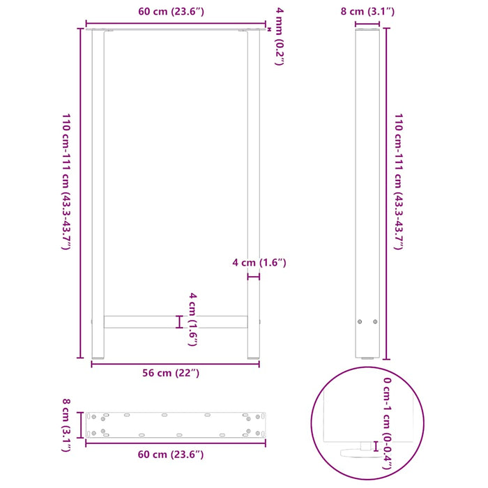 Picioare masă de bar, negre, 2 buc., 60 x (110-111) cm, oțel WALTI