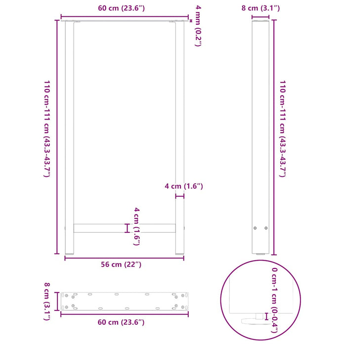 Picioare de masă de bar, albe, 2 buc., 60x(110-111) cm, oțel - WALTI WALTI