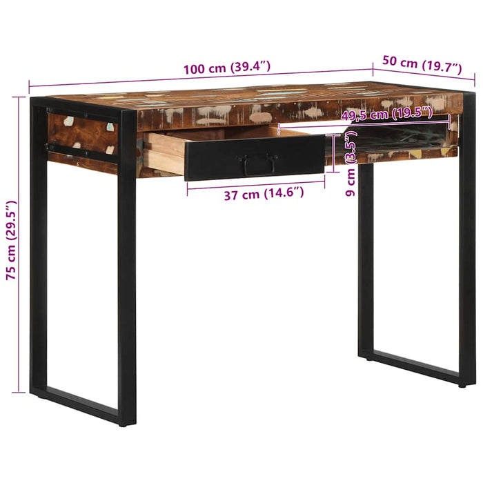 Birou multicolor 100x50x75 cm lemn masiv recuperat - WALTI WALTI