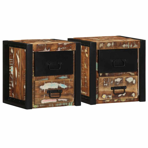 Noptiere 2 buc multicolore 40x35x40 cm lemn masiv recuperat - WALTI WALTI