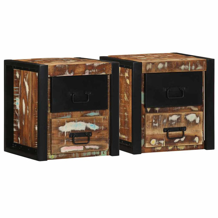 Noptiere 2 buc multicolore 40x35x40 cm lemn masiv recuperat - WALTI WALTI
