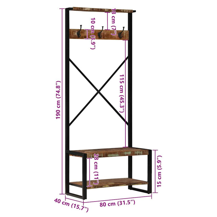 Suport pentru haine multicolor 80x40x190cm Lemn masiv recuperat - WALTI WALTI