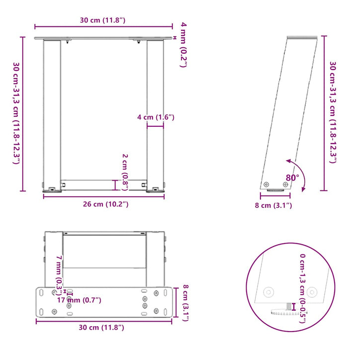 Picioare pentru măsuță de cafea în formă de U, 2 buc., negru, 30x(30-31) cm, oțel - WALTI WALTI