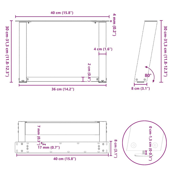 Picioare pentru măsuță de cafea în formă de U, 2 buc., negru, 40x(30-31) cm, oțel WALTI