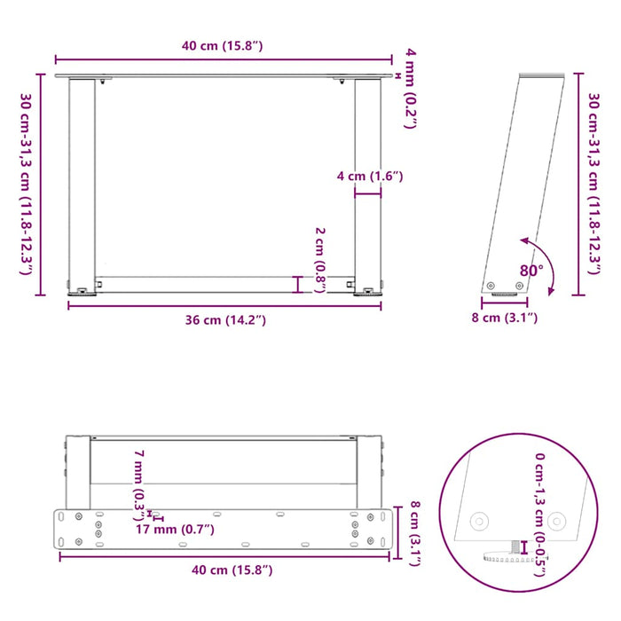 Picioare pentru măsuță de cafea în formă de U, 2 buc., alb, 40x(30-31) cm, oțel WALTI