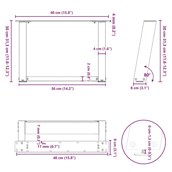 Picioare pentru măsuță de cafea în formă de U, 2 buc., antracit, 40x(30-31) cm, oțel - WALTI WALTI