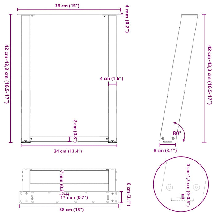 Picioare pentru măsuță de cafea în formă de U, 2 buc., alb, 38x(42-43) cm, oțel WALTI