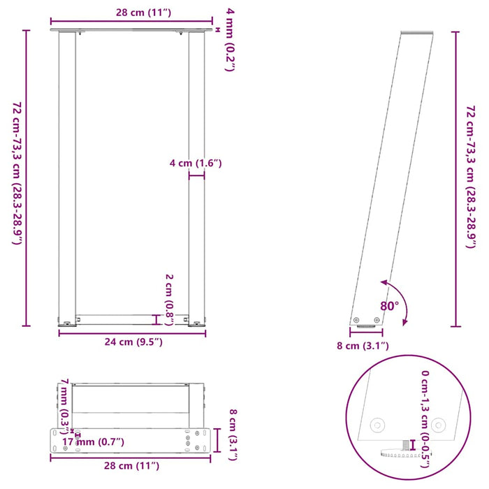 Picioare de masă consolă în formă de U, 2 buc., alb, 28x(72-73) cm, oțel WALTI