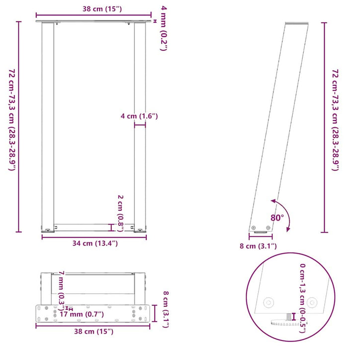 Picioare de masă consolă în formă de U, 2 buc., negru, 38x(72-73) cm, oțel WALTI