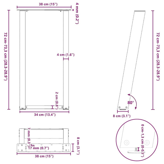 Picioare de masă consolă în formă de U, 2 buc., antracit, 38x(72-73) cm, oțel - WALTI WALTI