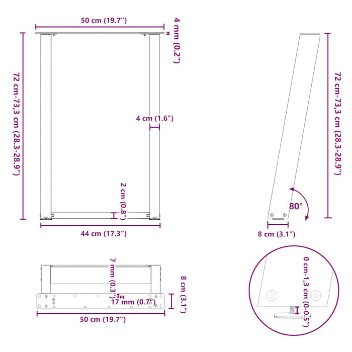Picioare de masă în formă de U, 2 buc., negru, 50x(72-73) cm, oțel WALTI