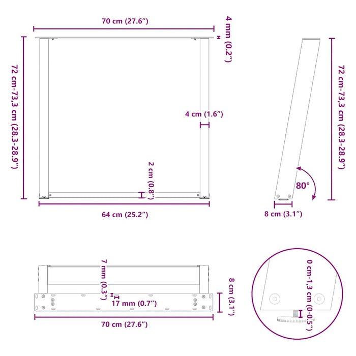 Picioare de masă în formă de U, 2 buc., negru, 70x(72-73) cm, oțel WALTI