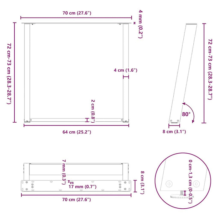Picioare pentru masă în formă de U 2 buc alb 70x(72-73) cm oțel - WALTI WALTI