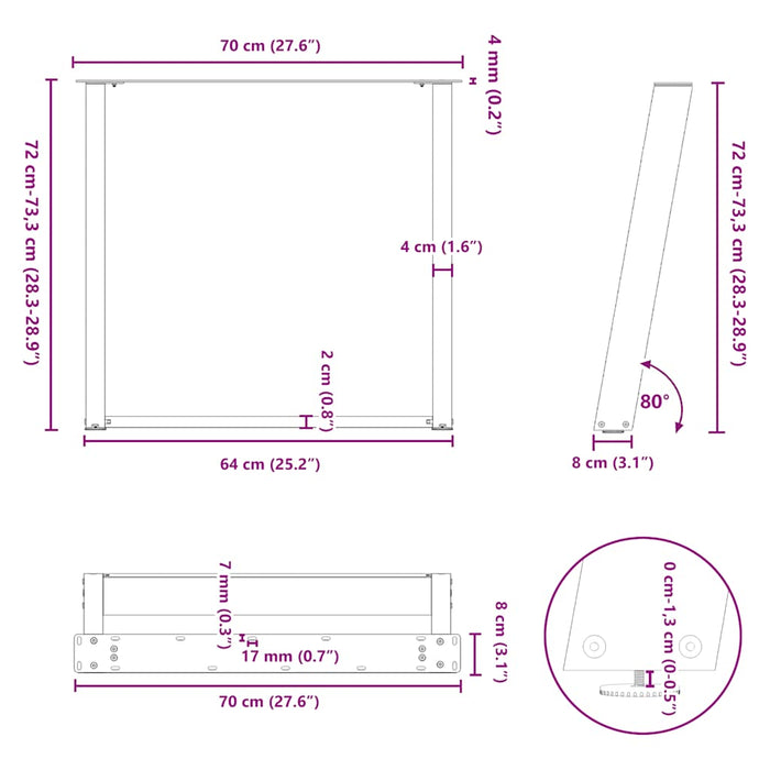 Picioare de masă în formă de U, 2 buc., antracit, 70x(72-73) cm, oțel - WALTI WALTI