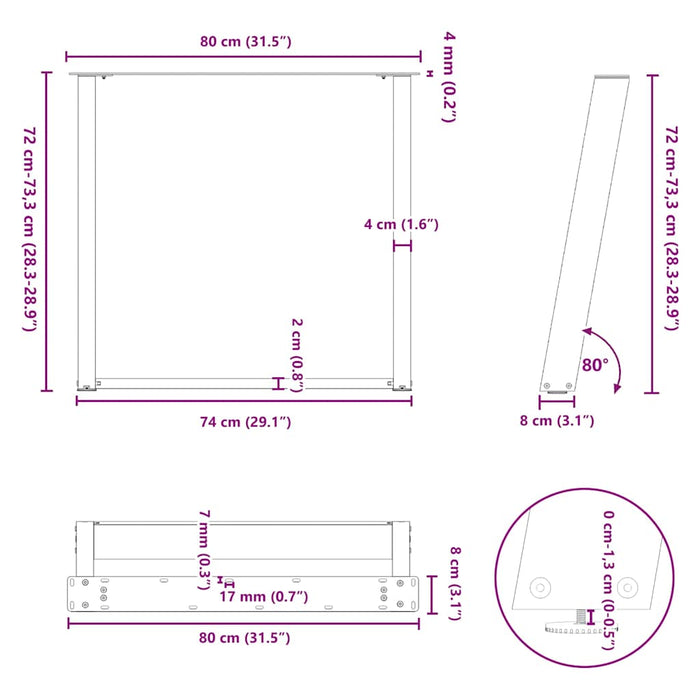 Picioare de masă în formă de U, 2 buc., antracit, 80x(72-73) cm, oțel WALTI