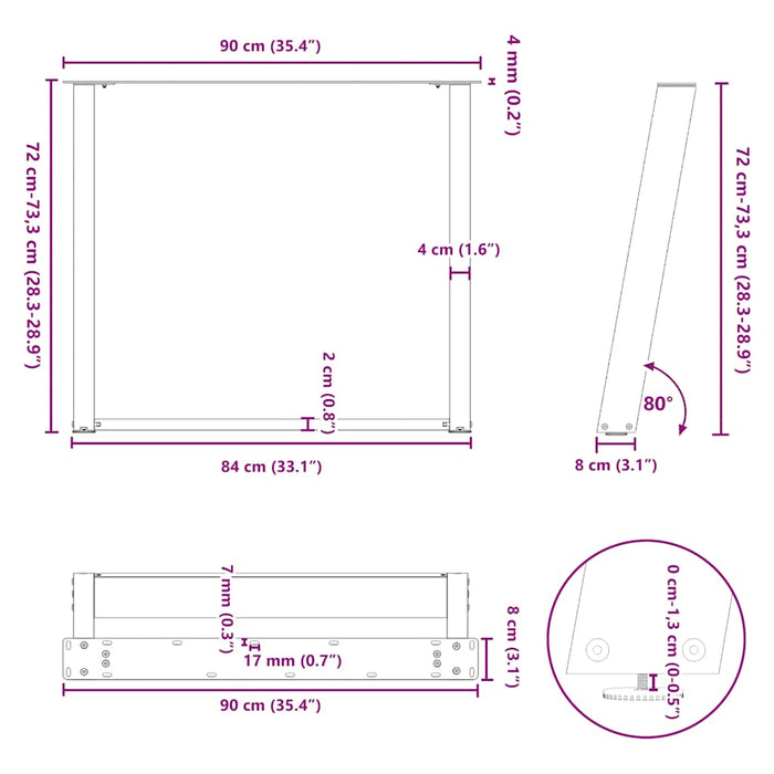 Picioare de masă în formă de U, 2 buc., negru, 90x(72-73) cm, oțel WALTI