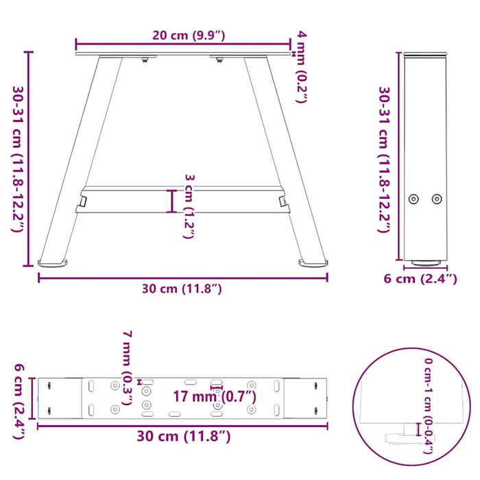 Picioare pentru măsuță de cafea în formă de A, 2 buc., negru, 30x(30-31) cm, oțel - WALTI WALTI