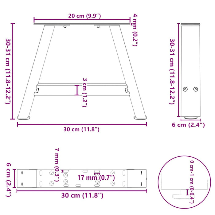 Picioare pentru măsuță de cafea în formă de A, 2 buc., 30x(30-31) cm, oțel WALTI