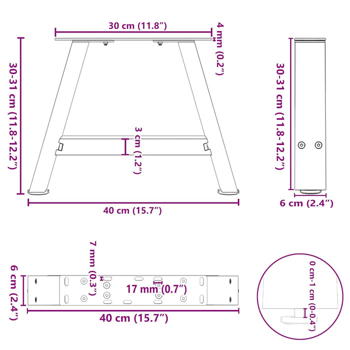 Picioare pentru măsuță de cafea în formă de A, 2 buc., 40x(30-31) cm, oțel WALTI