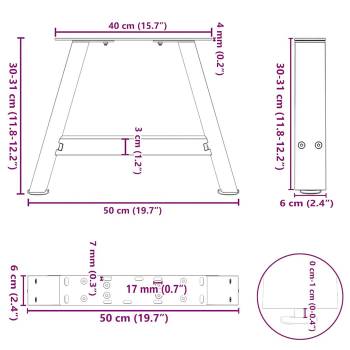 Picioare măsuță cafea în formă A 2 buc alb 50x(30-31) cm oțel - WALTI WALTI
