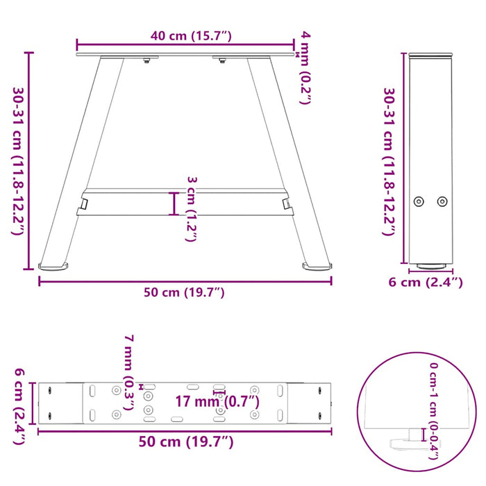 Picioare pentru măsuță de cafea în formă de A, 2 buc., 50x(30-31) cm, oțel WALTI