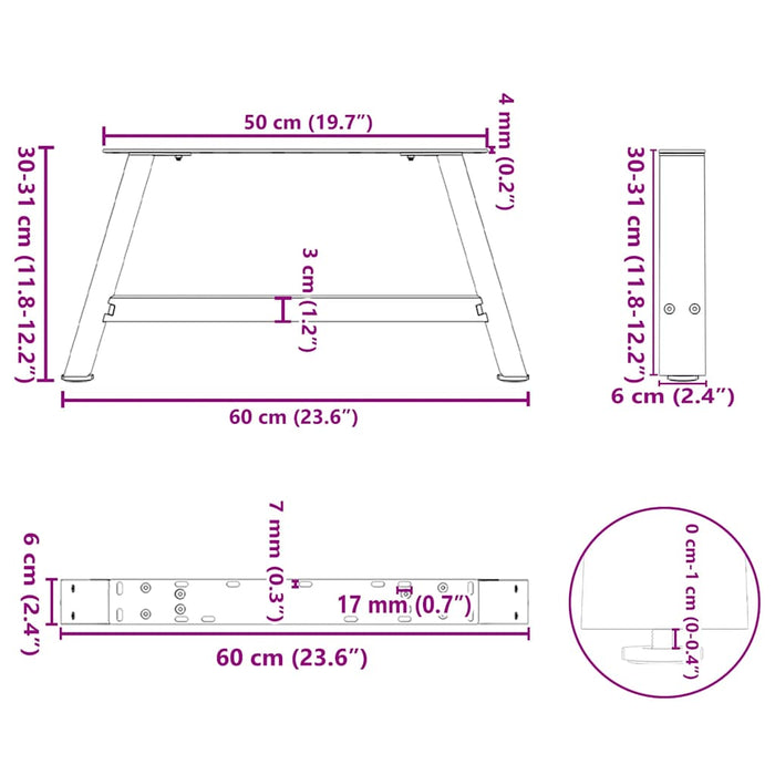 Picioare pentru măsuță de cafea în formă de A, 2 buc., alb, 60x(30-31) cm, oțel WALTI