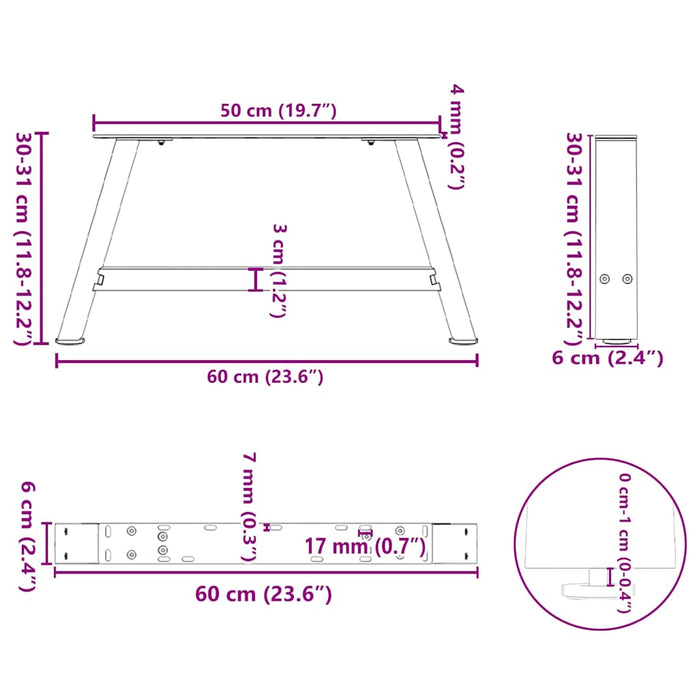 Picioare pentru măsuță de cafea în formă de A, 2 buc., antracit, 60x(30-31) cm, oțel WALTI