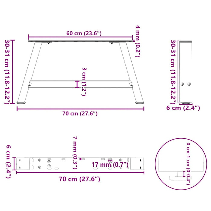 Picioare pentru măsuță de cafea în formă de A, 2 buc., antracit, 70x(30-31) cm, oțel WALTI