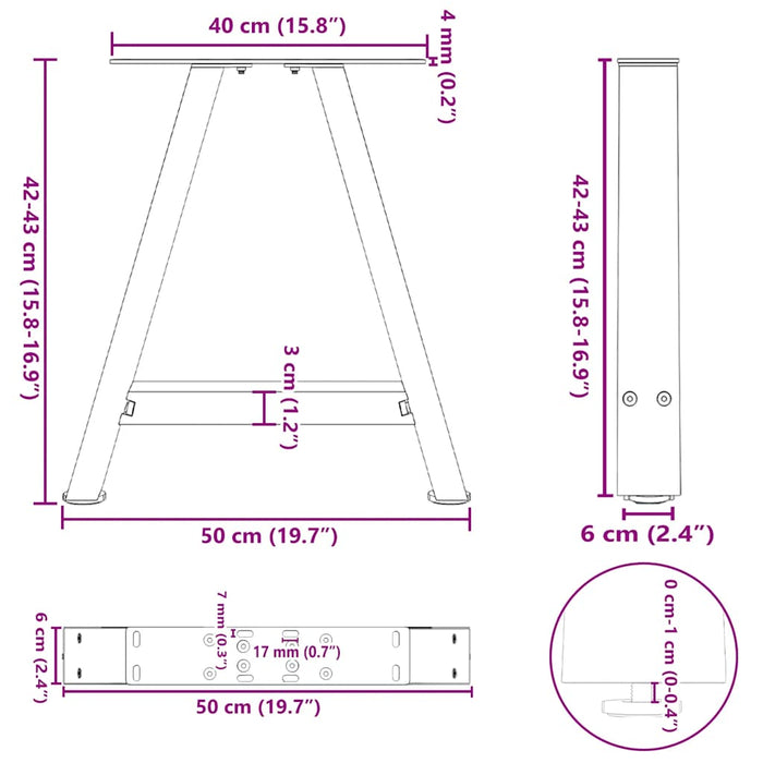 Picioare pentru măsuță de cafea în formă de A, 2 buc., 50x(42-43) cm, oțel WALTI