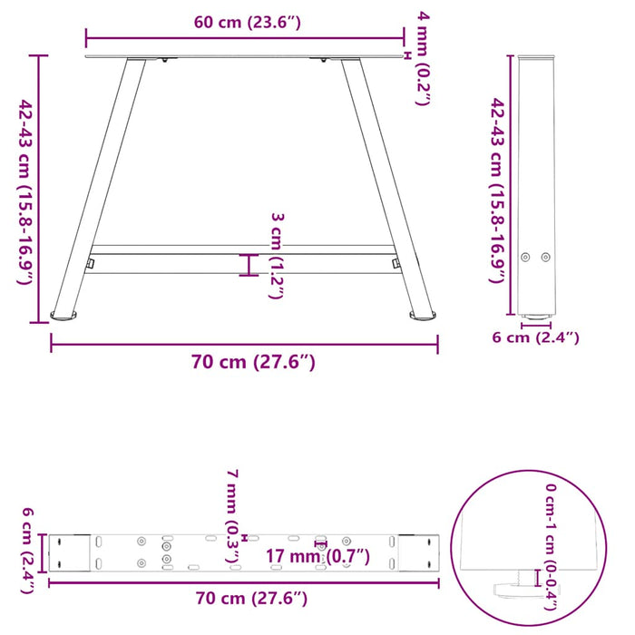 Picioare pentru măsuță de cafea în formă de A, 2 buc., 70x(42-43) cm, oțel WALTI