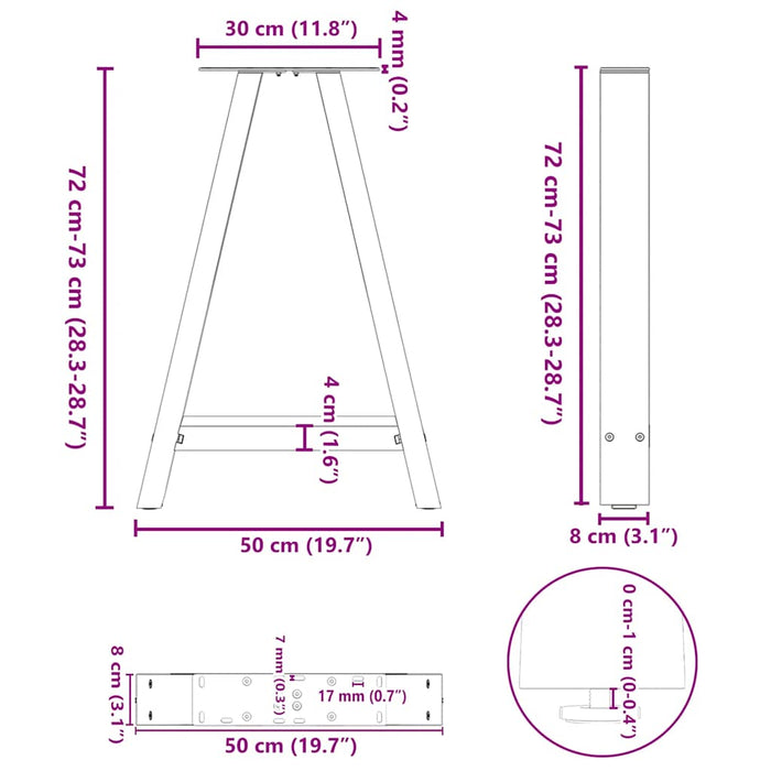Picioare de masă în formă de A, 2 buc., alb, 50x(72-73) cm, oțel WALTI