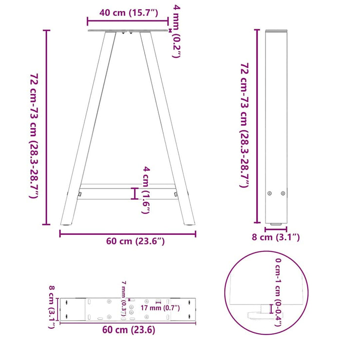 Picioare de masă în formă de A, 2 buc., alb, 60x(72-73) cm, oțel WALTI