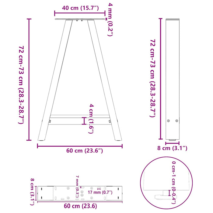 Picioare de masă în formă de A, 2 buc., antracit, 60x(72-73) cm, oțel WALTI
