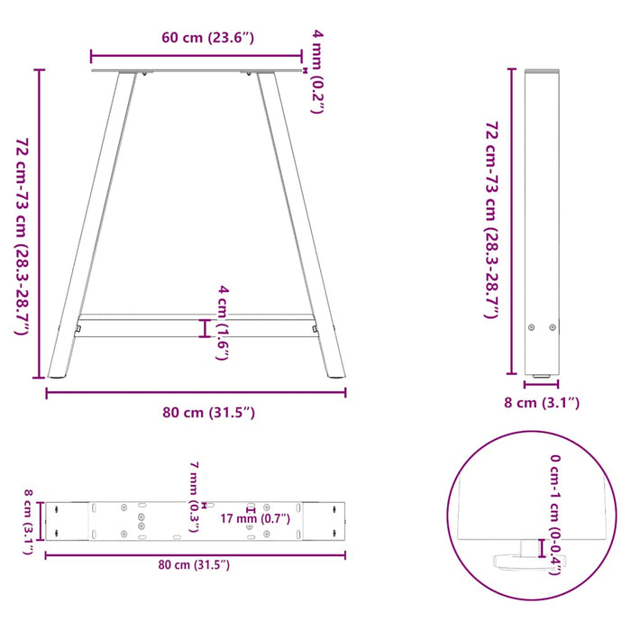 Picioare de masă în formă de A, 2 buc., 80x(72-73) cm, oțel WALTI