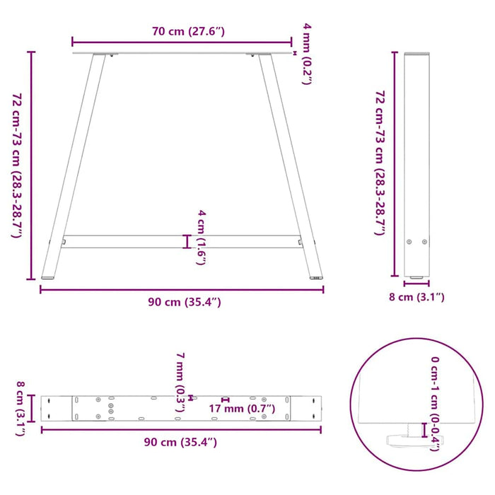 Picioare de masă în formă de A, 2 buc., 90x(72-73) cm, oțel WALTI