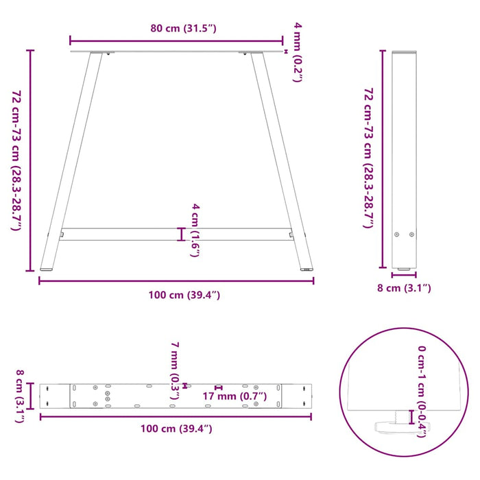 Picioare de masă în formă de A, 2 buc., alb, 100x(72-73) cm, oțel WALTI
