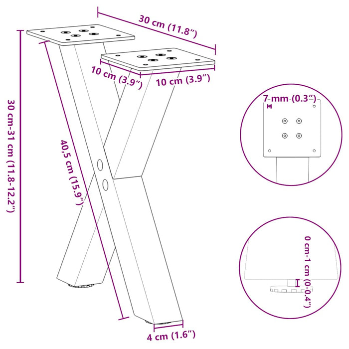Picioare pentru măsuță de cafea în formă de X, 2 buc., antracit, 30x(30-31) cm, oțel WALTI