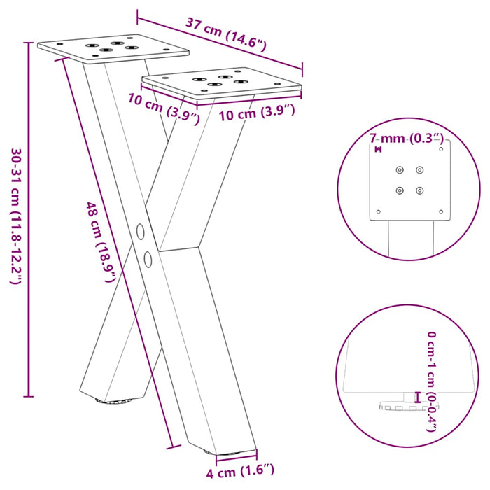 Picioare pentru măsuță de cafea în formă de X, 2 buc., negru, 37x(30-31) cm, oțel WALTI